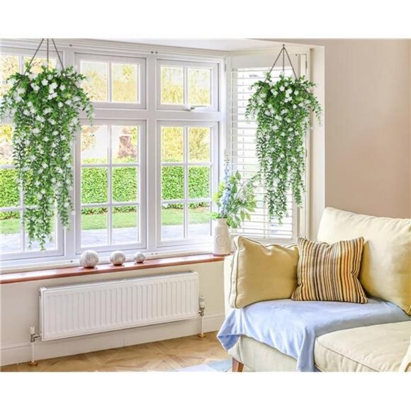 Artificial Hanging Plants Fake Hanging Plant Faux Eucalyptus Leaf Greenery Vine - Picture 2 of 7